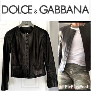 Dolce & Gabbana Womens Luxury Lambskin Black Rich LeatherJacket 42 S AUTHENTIC